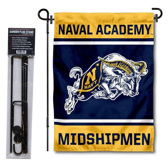 College Flags & Banners Co. US Navy Midshipmen Garden Flag and USA Stand Pole Holder Set