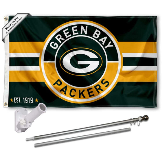 WinCraft Green Bay Packers Patch Button Flag Pole and Bracket Mount Kit