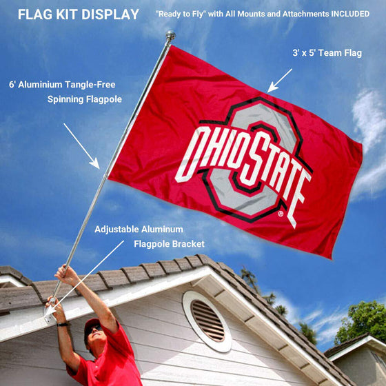 College Flags & Banners Co. Ohio State Buckeyes Athletic Flag with Pole and Bracket Kit