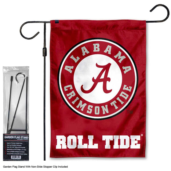 Alabama Crimson Tide Circle Logo Garden Banner Flag with Stand Pole Holder