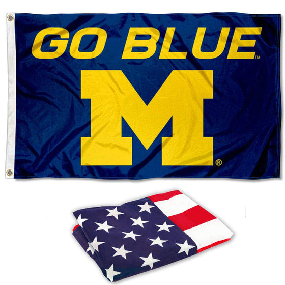 College Flags & Banners Co. Michigan Wolverines Go Blue and USA Flag 3x5 Set