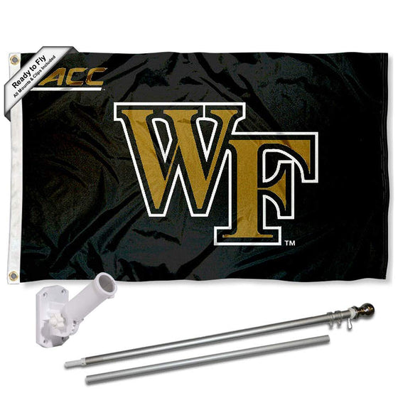 College Flags & Banners Co. Wake Forest Demon Deacons Acc Flag with Pole and Bracket Complete Set