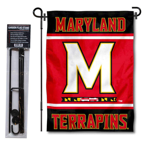 College Flags & Banners Co. Maryland Terrapins Garden Flag and USA Stand Pole Holder Set