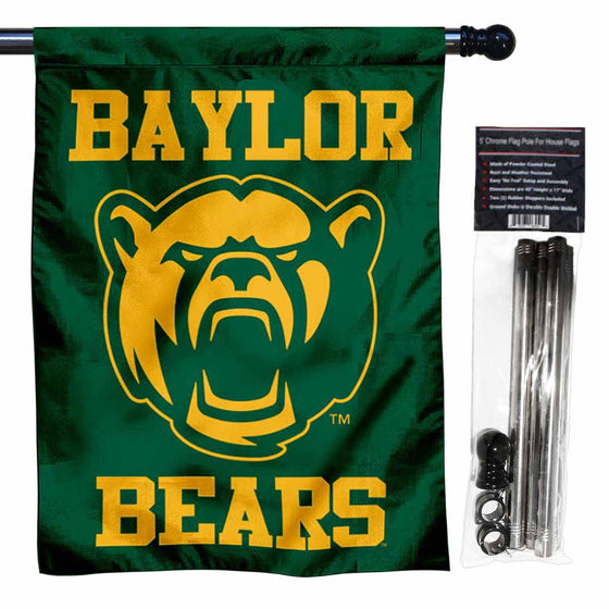 Baylor Bears New Bear Logo Double Sided House Flag with Flag Pole Set