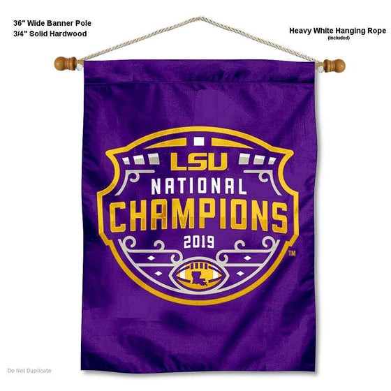 Louisiana State LSU Tigers 2019 College Football Champions Double Sided House Flag and Wood Banner Pole Set