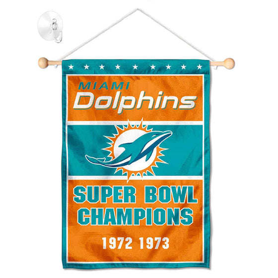 Miami Dolphins 2 Time Champions Banner Window Wall Hanging Flag with Suction Cup