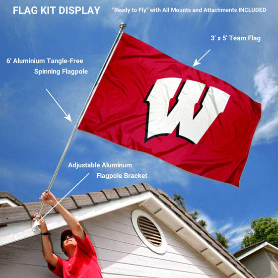 College Flags & Banners Co. Wisconsin Badgers Red Flag with Pole and Bracket Kit