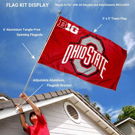 College Flags & Banners Co. Ohio State Buckeyes Big 10 Flag with Pole and Bracket Kit