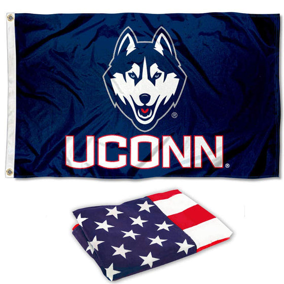 College Flags & Banners Co. UCONN Huskies and USA Flag 3x5 Set