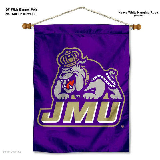 College Flags & Banners Co. James Madison Dukes New Logo Double Sided House Flag and Wood Banner Pole Set