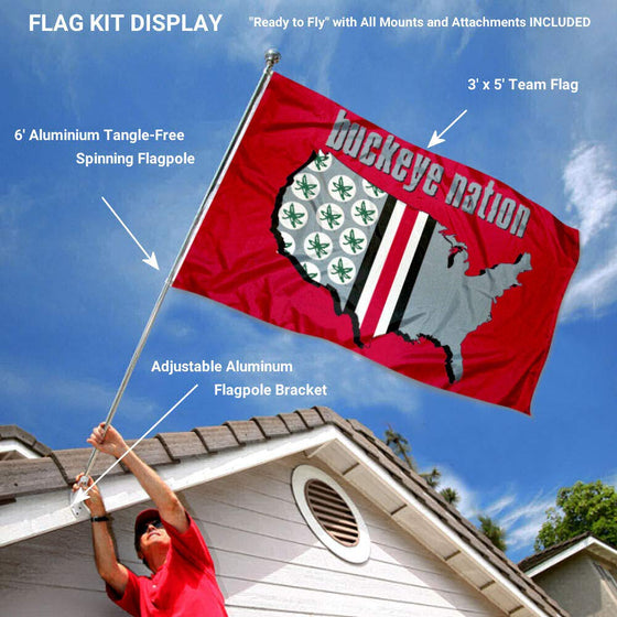 College Flags & Banners Co. Ohio State Buckeyes Buckeye Nation Flag with Pole and Bracket Kit