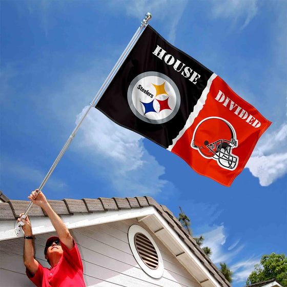 WinCraft Pittsburgh Steelers and Cleveland Browns House Divided Flag Rivalry Banner