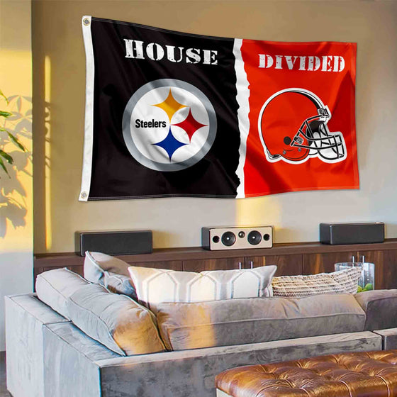 WinCraft Pittsburgh Steelers and Cleveland Browns House Divided Flag Rivalry Banner