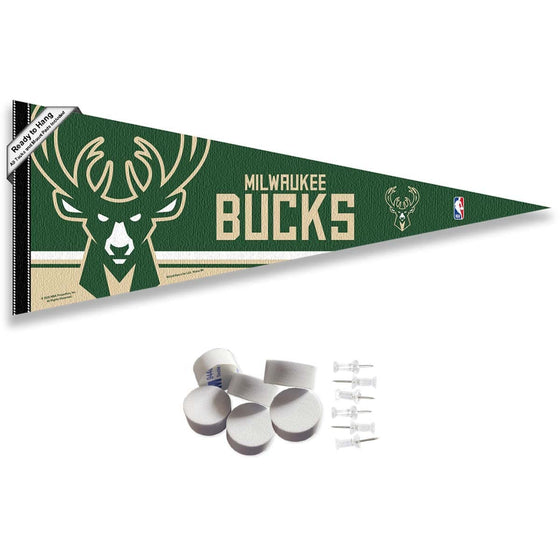 Milwaukee Bucks Pennant Flag and Wall Tack Pads Mounts