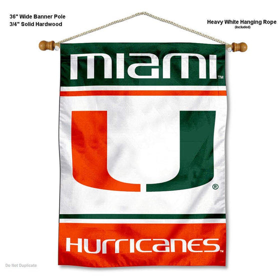 College Flags & Banners Co. Miami Hurricanes Double Sided Banner and Wood Pole Set