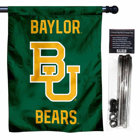 Baylor Bears Logo Double Sided House Flag with Flag Pole Set