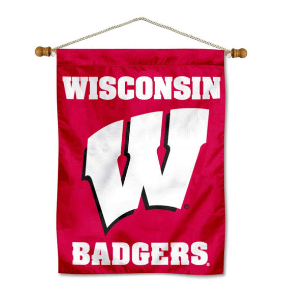 Wisconsin Badgers Double Sided House Flag and Wood Banner Pole Set