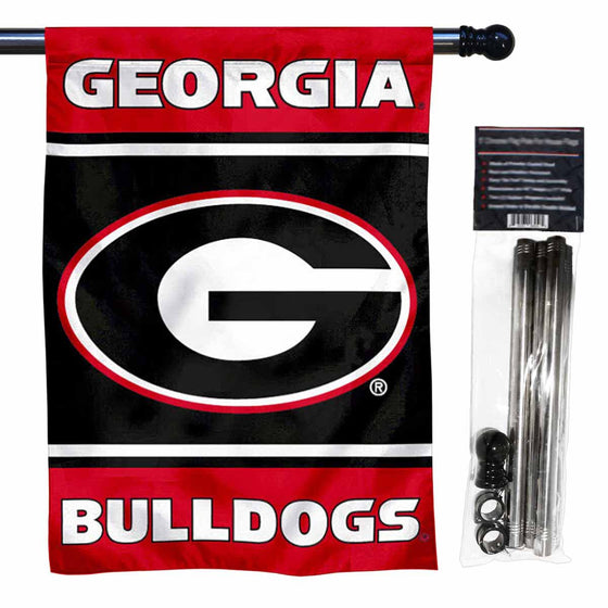 College Flags & Banners Co. Georgia Bulldogs "G" Double Sided House Banner Flag with Flag Pole Set