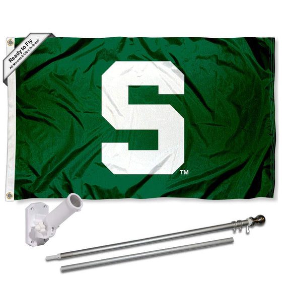 College Flags & Banners Co. Michigan State Spartans Block S Flag with Pole and Bracket Complete Set