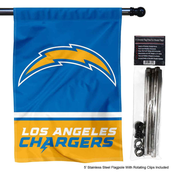 WinCraft Chargers Banner House Flag and 5 Foot Flagpole Set