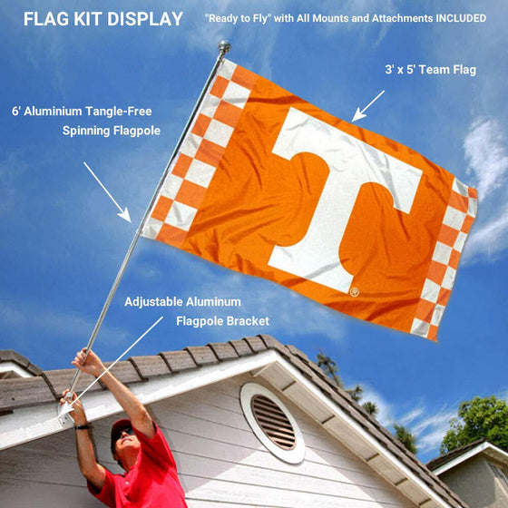 College Flags & Banners Co. Tennessee Volunteers Checkered Stripes Flag with Pole and Bracket Kit