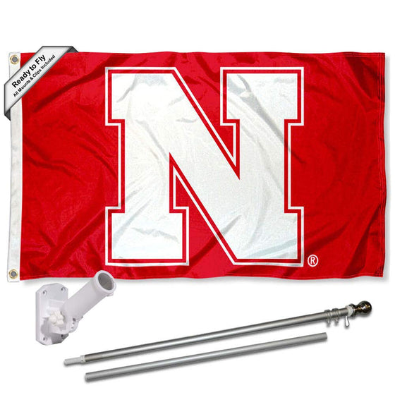 College Flags & Banners Co. Nebraska Cornhuskers Block N Flag with Pole and Bracket Complete Set