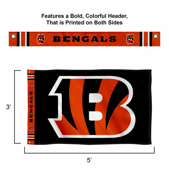 Cincinnati Bengals Printed Header 3x5 Foot Banner Flag