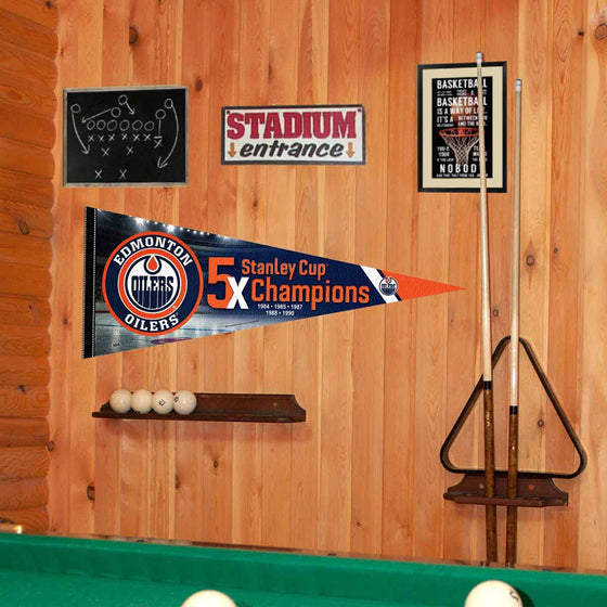 WinCraft Edmonton Oilers 5 Time Cup Champions Pennant Banner Flag