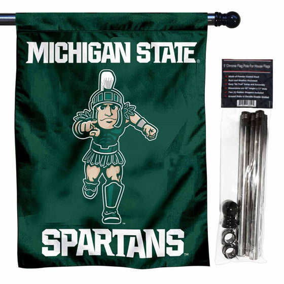 Michigan State Spartans Running Sparty Double Sided House Flag with Flag Pole Set