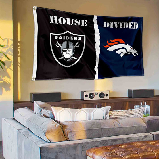 WinCraft Raiders and Broncos House Divided Flag Rivalry Banner