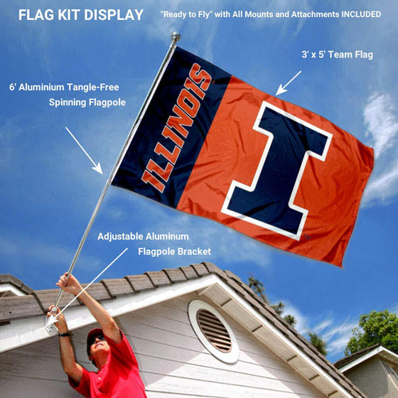 College Flags & Banners Co. Illinois Fighting Illini Panel Flag with Pole and Bracket Complete Set