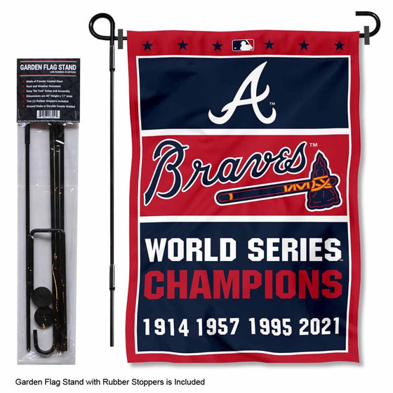 WinCraft Atlanta Braves 4 Time Champions Garden Flag and Pole Stand Mount