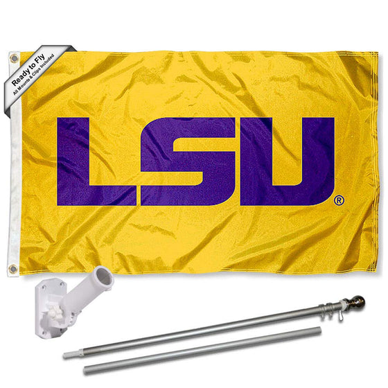 College Flags & Banners Co. Louisiana State LSU Tigers Gold Flag with Pole and Bracket Complete Set