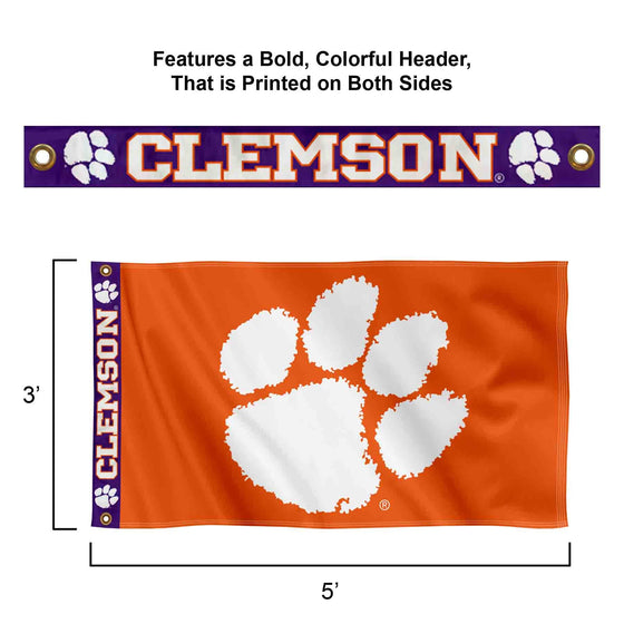 College Flags & Banners Co. Clemson Tigers Printed Header 3x5 Foot Banner Flag