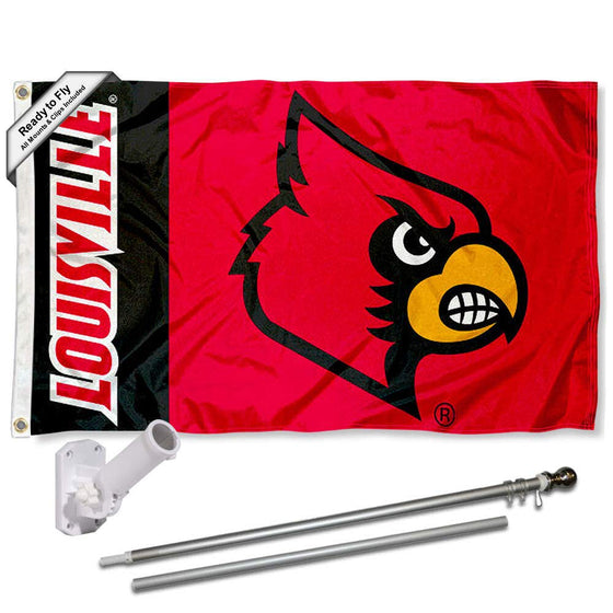 College Flags & Banners Co. Louisville Cardinals Panel Flag with Pole and Bracket Complete Set