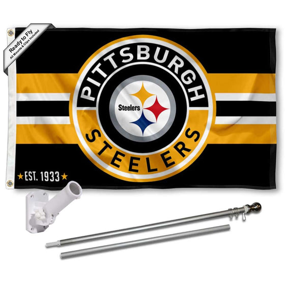 WinCraft Pittsburgh Steelers Patch Button Flag Pole and Bracket Mount Kit