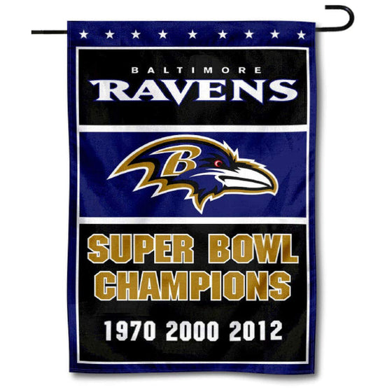 WinCraft Baltimore Ravens 3 Time Super Bowl Champions Double Sided Garden Flag