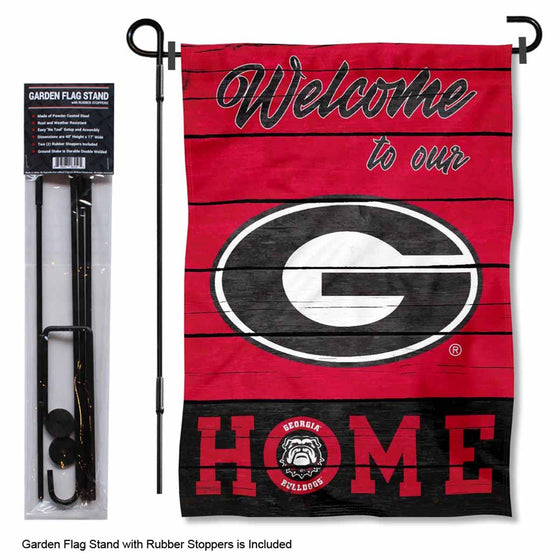 College Flags & Banners Co. Georgia Bulldogs Welcome to Our Home Garden Flag with Stand Holder