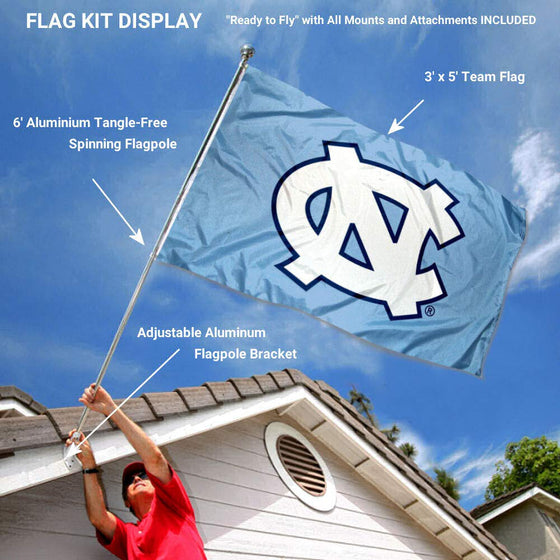 College Flags & Banners Co. North Carolina Tar Heels Flag with Pole and Bracket Complete Set