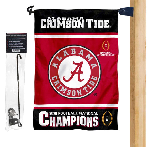 Alabama Crimson Tide 2020 Football CFP National Champions Garden Flag and Mailbox Post Pole Mount Holder Set