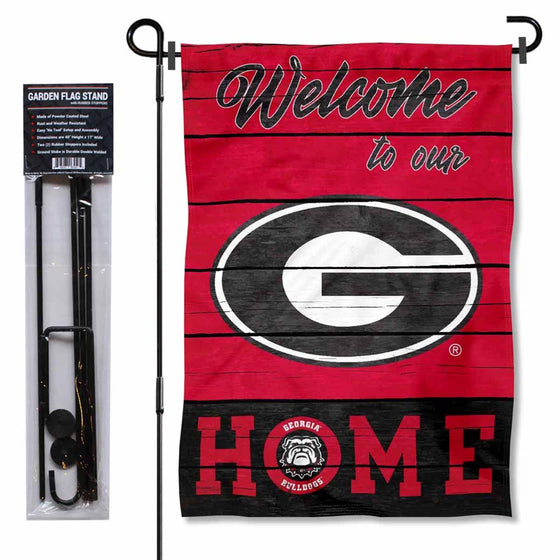 College Flags & Banners Co. Georgia Bulldogs Welcome to Our Home Garden Flag with Stand Holder