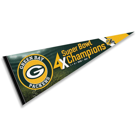 WinCraft Green Bay Packers 4 Time Bowl Champions Pennant Banner Flag