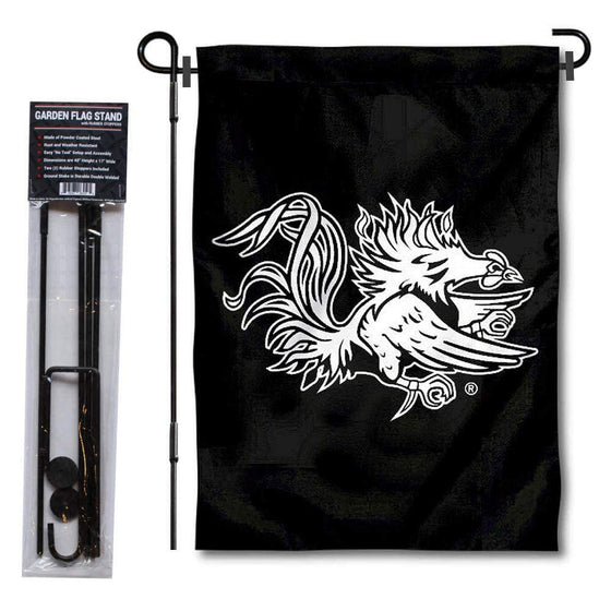 College Flags & Banners Co. South Carolina Gamecocks Black Garden Flag and USA Flag Stand Pole Holder Set