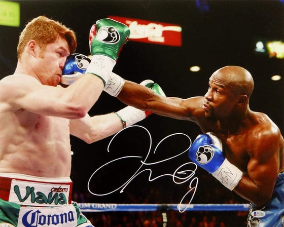 Floyd Mayweather Autographed 16x20 vs Canelo Alvarez Photo- Beckett Auth *White