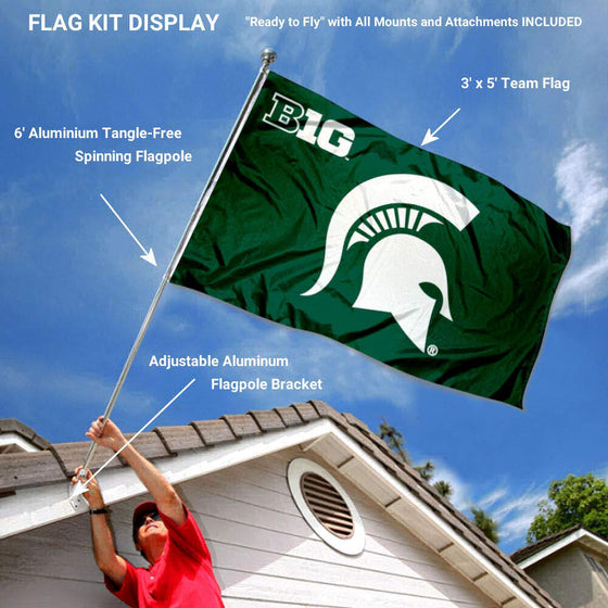 College Flags & Banners Co. Michigan State Spartans Big Ten Flag with Pole and Bracket Complete Set