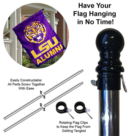 College Flags & Banners Co. Louisiana State LSU Tigers Alumni Double Sided House Flag with Flag Pole Set