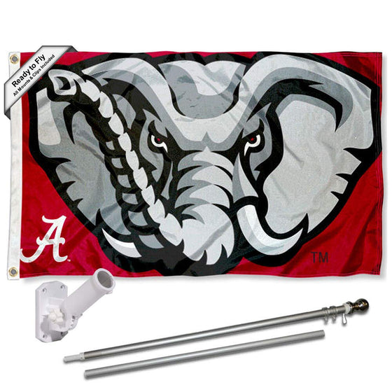 College Flags & Banners Co. Alabama Crimson Tide Head Flag with Pole and Bracket Kit