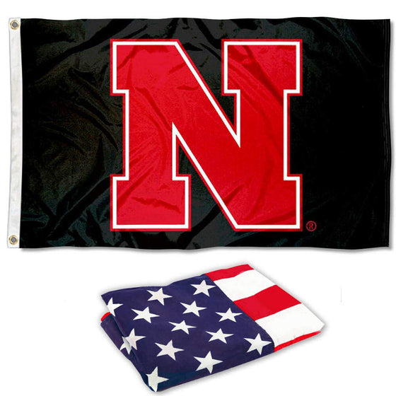 College Flags & Banners Co. Nebraska Cornhuskers Black N Logo Flag and USA 3x5 Flag Set