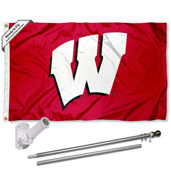 College Flags & Banners Co. Wisconsin Badgers Red Flag with Pole and Bracket Kit