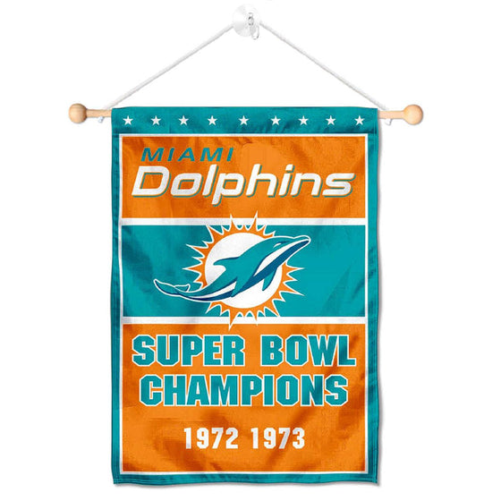 Miami Dolphins 2 Time Champions Banner Window Wall Hanging Flag with Suction Cup